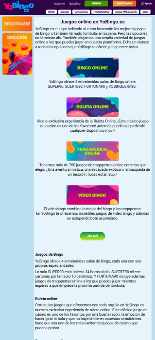 Interfaz de yobingo app