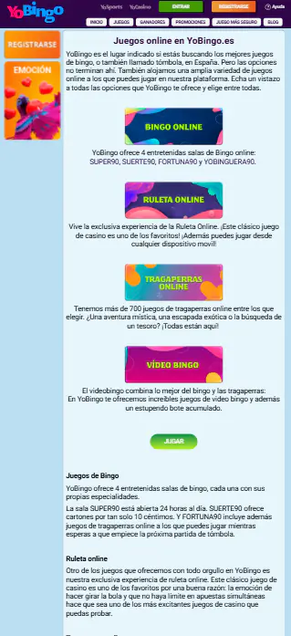 Interfaz de yobingo app