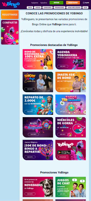 Interfaz de yobingo app