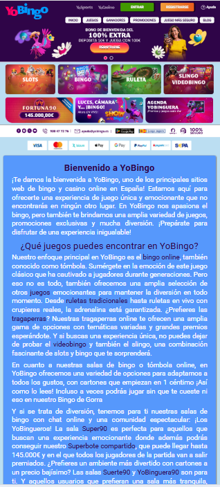 Interfaz de yobingo app
